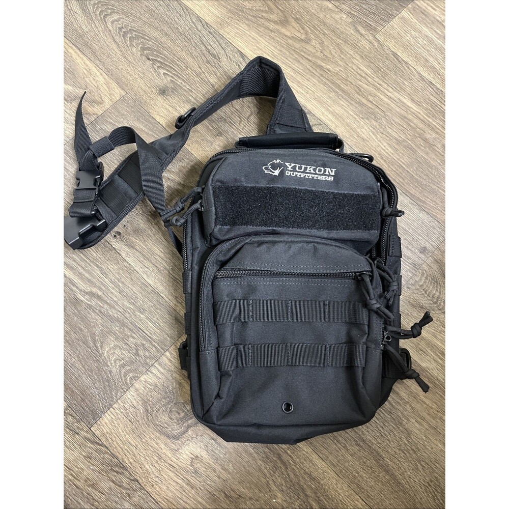 YUKON OUTFITTERS Men's Black Sling Bag (Single Strap) Pockets Backpack